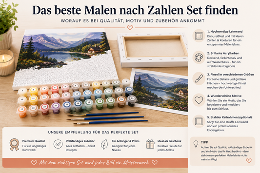 Hochwertiges Malen nach Zahlen Set mit Leinwand, Farben, Pinseln und Keilrahmen als Kaufberatung für Anfänger und Fortgeschrittene