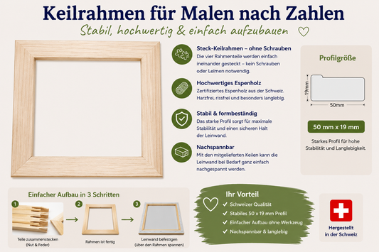 DIY-Keilrahmen aus zertifiziertem Espenholz für Malen nach Zahlen Leinwände mit stabilem 50 x 19 mm Profil