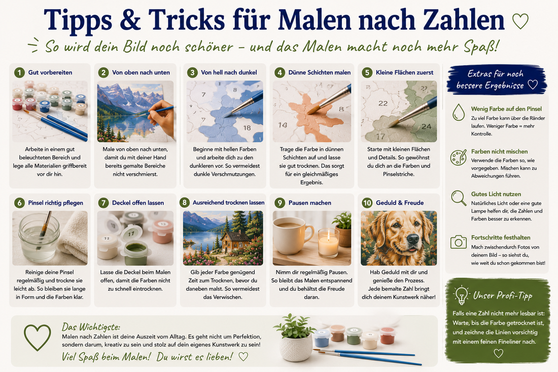 Tipps und Tricks für Malen nach Zahlen mit hilfreichen Techniken, Pinselpflege und praktischen Empfehlungen für ein perfektes Ergebnis