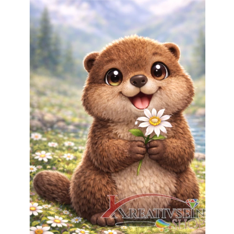 Malen nach Zahlen kaufen – Kawaii Murmeltier mit Blume