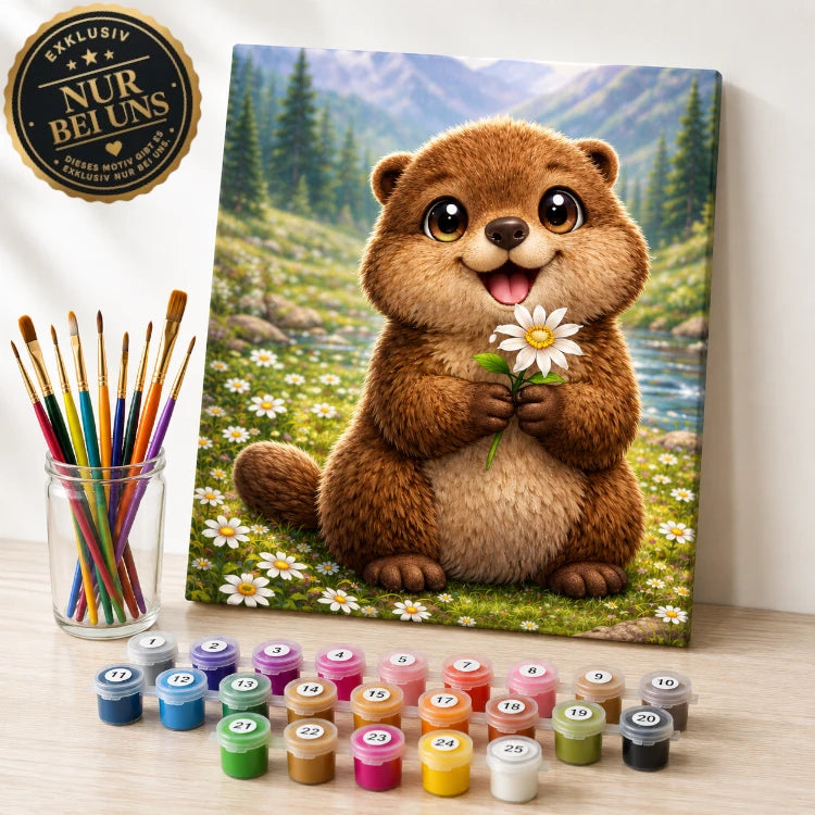 Malen nach Zahlen – Kawaii Murmeltier mit Blume