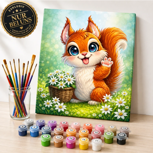 Malen nach Zahlen Set – Süßes Eichhörnchen mit Edelweiss