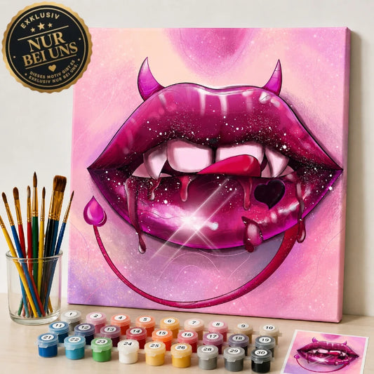 Malen nach Zahlen Set kaufen – Fantasievolle Lippen im Dark Pop-Art Stil