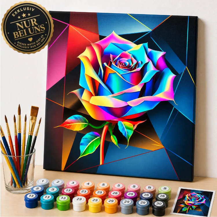 Malen nach Zahlen Set – Farbenfrohe Rosenblüte im modernen Kunststil