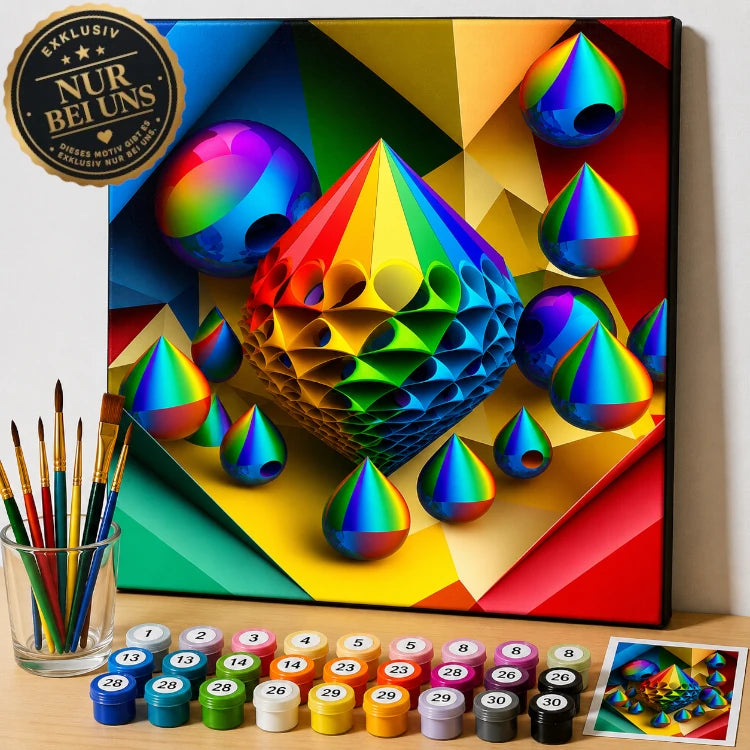Malen nach Zahlen Set Schweiz – Futuristische Regenbogen Geometrie