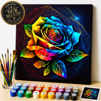 Malen nach Zahlen Set – Geometrische Rose in leuchtenden Farben