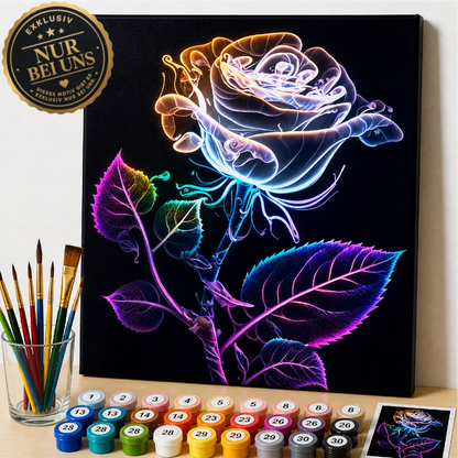 Malen nach Zahlen – Leuchtende Neon Rose in futuristischer Eleganz