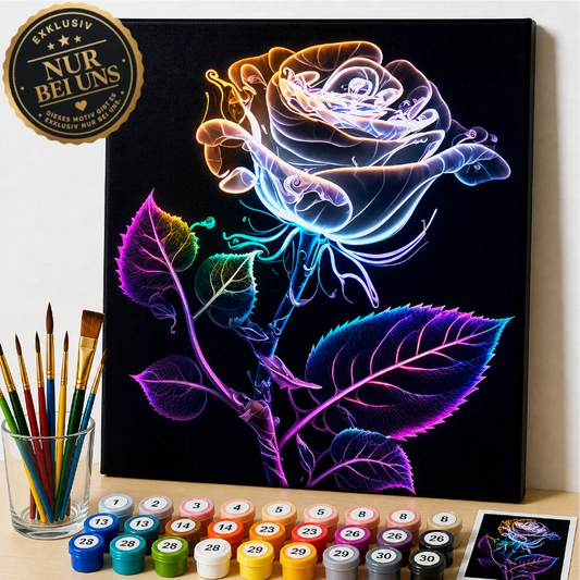 Malen nach Zahlen – Leuchtende Neon Rose in futuristischer Eleganz