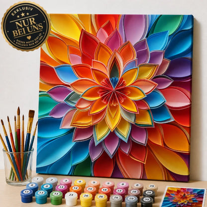 Malen nach Zahlen Set Leuchtendes Mandala in intensiven Farbverläufen