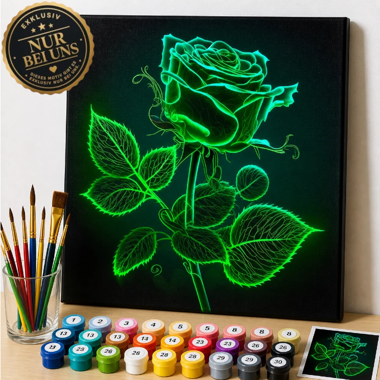 Malen nach Zahlen Shop – Neon Rose in leuchtendem Grün