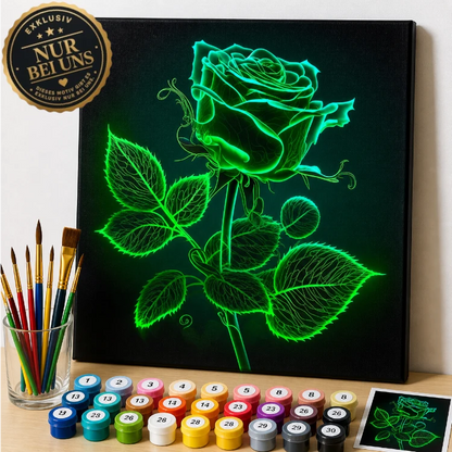 Malen nach Zahlen Shop – Neon Rose in leuchtendem Grün