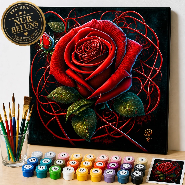 Malen nach Zahlen Set kaufen – Rote Rose in intensiver Eleganz