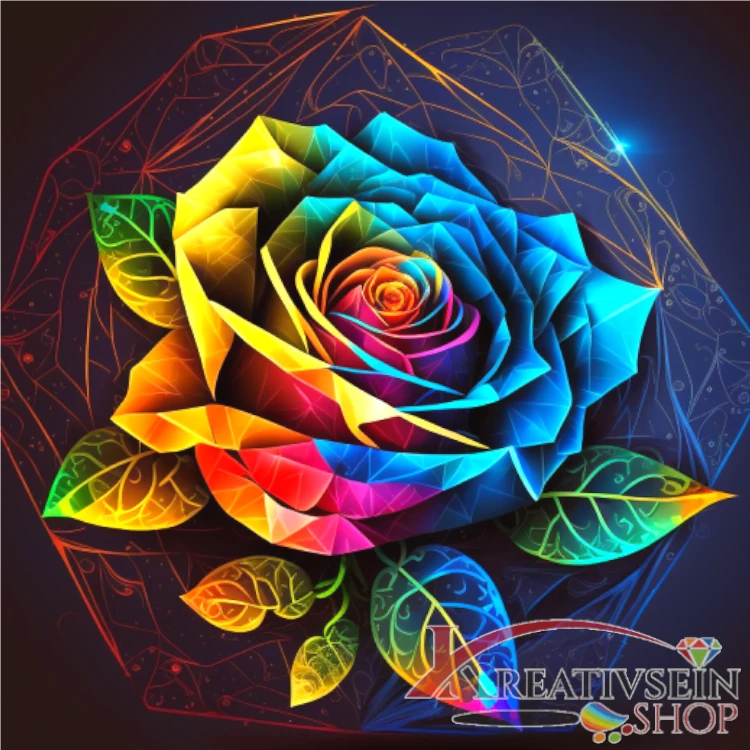Malen nach Zahlen Schweiz – Geometrische Rose in leuchtenden Farben