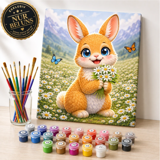 Malen nach Zahlen Set – Kawaii Hase mit Edelweiss