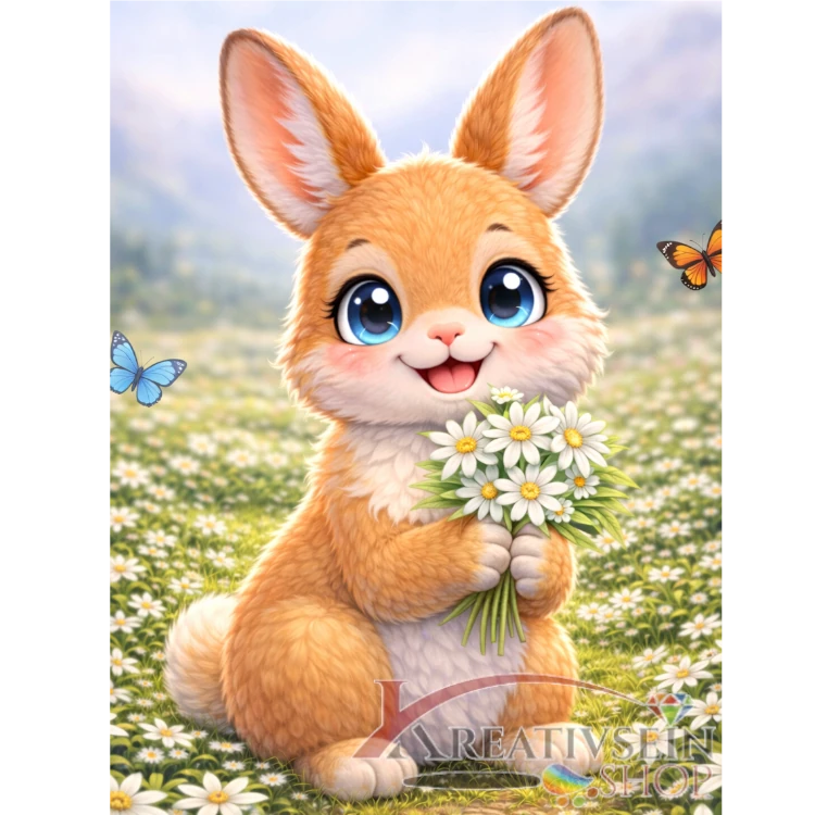 Malen nach Zahlen Schweiz  – Kawaii Hase mit Edelweiss