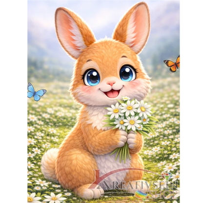 Malen nach Zahlen Schweiz  – Kawaii Hase mit Edelweiss
