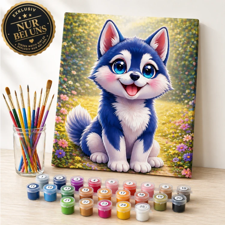 Malen nach Zahlen Set kaufen – Kawaii Husky Welpe