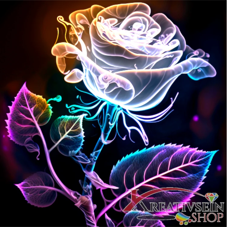 Malen nach Zahlen Set – Leuchtende Neon Rose in futuristischer Eleganz
