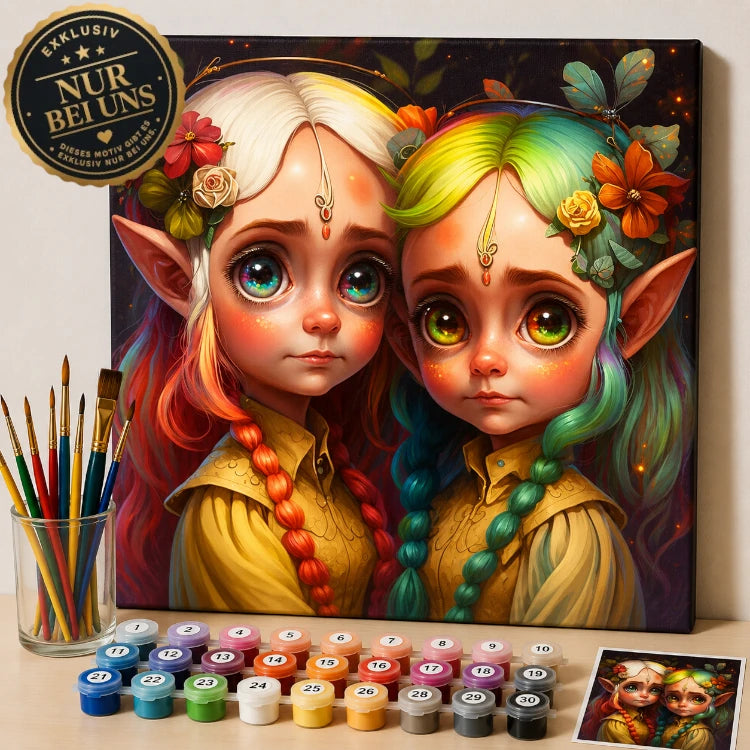 Malen nach Zahlen Set – Magische Fantasy Elfen Zwillinge