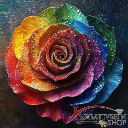 Malen nach Zahlen Set Schweiz – Regenbogen Rose mit funkelnden Details
