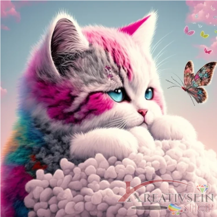 Malen nach Zahlen Set Katze mit Schmetterling