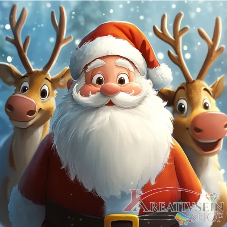 Malen nach Zahlen Set kaufen – Weihnachtsmann mit Rentieren