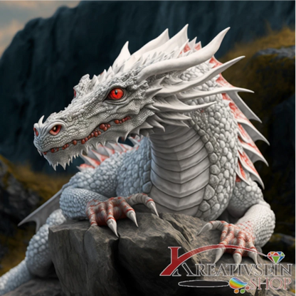 Malen nach Zahlen komplett Set weisser Drache mit roten Augen