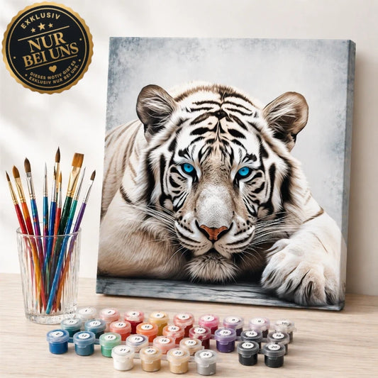 Malen nach Zahlen Set Weisser Tiger mit blauen Augen